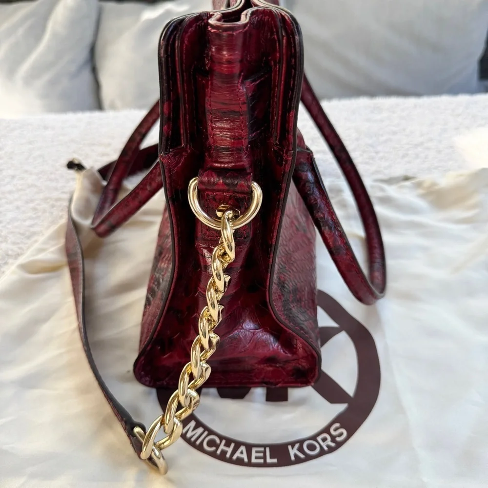 Michael Kors Burgundy Snake Print Satchel